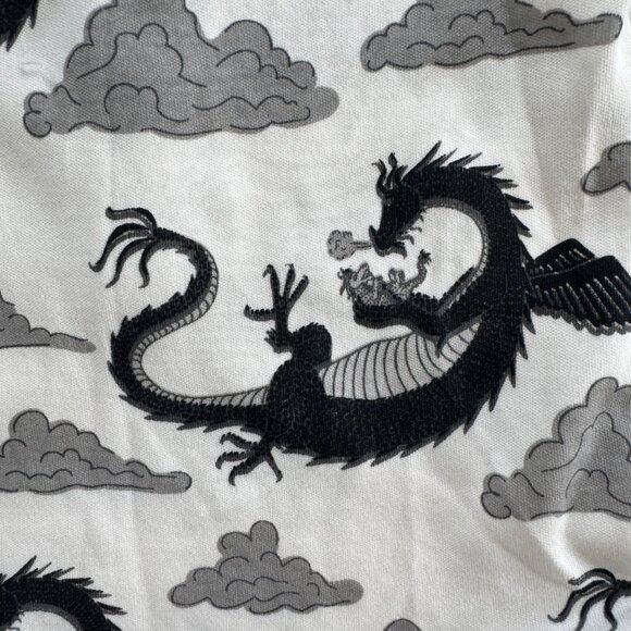 Kate Quinn Ruffle Bodysuit | Long Sleeve Dragon Print | Ivory & Black | 6–12M - Picture 3 of 5